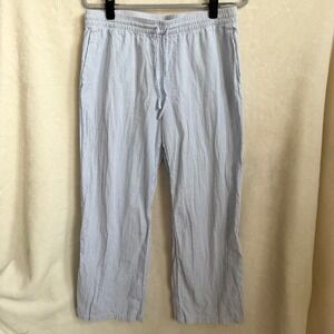 H&M Divided Women Blue White Seersucker Stripe Drawstring Crop Pant Sz M‎